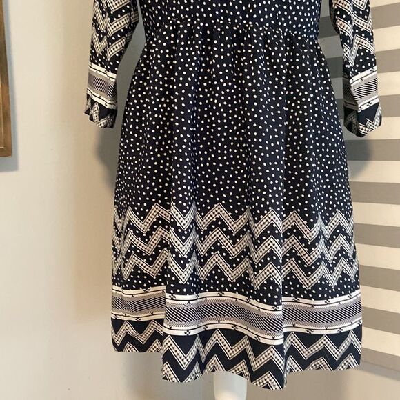 Altar'd State Navy Blue & White Polka Dot Lace Neckline A-Line Mini Dress Size S - Picture 3 of 8